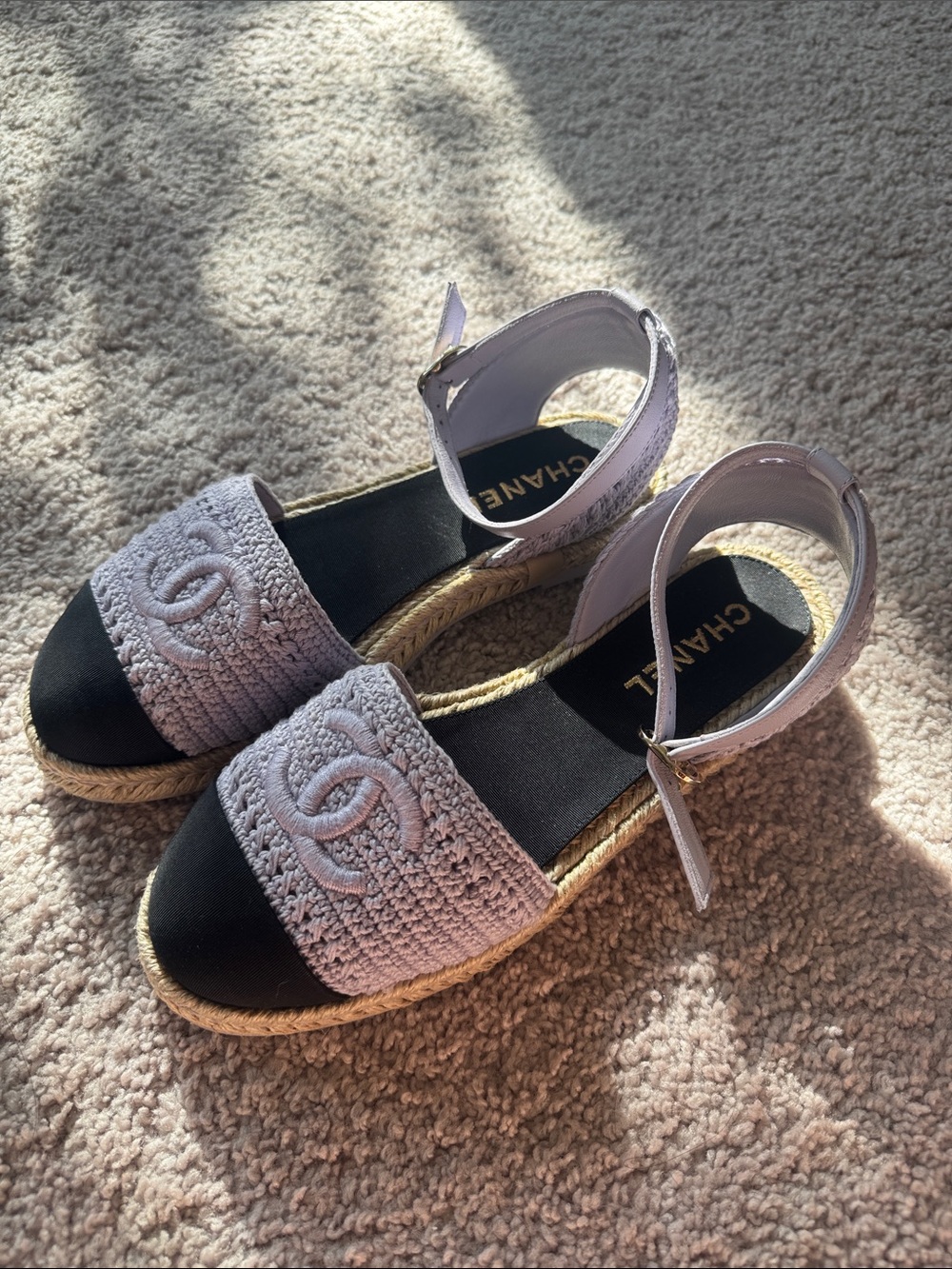NEW CHANEL Lavender Crochet Espadrille Sandals - Picture 3 of 8